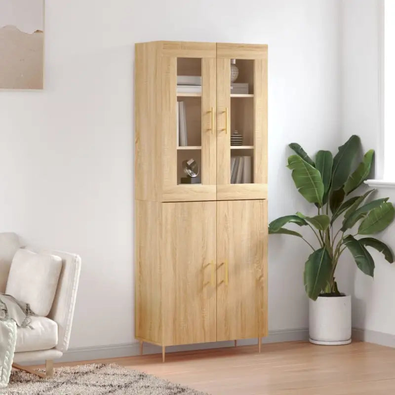 Hoge kast van bewerkt hout met duurzame en stijlvolle afwerking - Dressoirs & buffetkasten