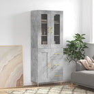 Hoge kast van bewerkt hout met duurzame en stijlvolle afwerking - Betongrijs / 1 / 1 houten deur 3 lades - Dressoirs &