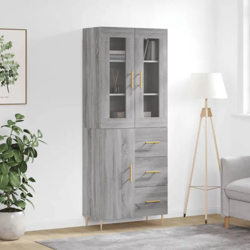 Hoge kast van bewerkt hout met duurzame en stijlvolle afwerking - Grijs sonoma / 1 / 1 deur 3 lades - Dressoirs &