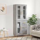 Hoge kast van bewerkt hout met duurzame en stijlvolle afwerking - Grijs sonoma / 1 / 1 glazen deur 3 lades - Dressoirs