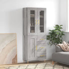 Hoge kast van bewerkt hout met duurzame en stijlvolle afwerking - Grijs sonoma / 1 / 1 houten deur 3 lades - Dressoirs