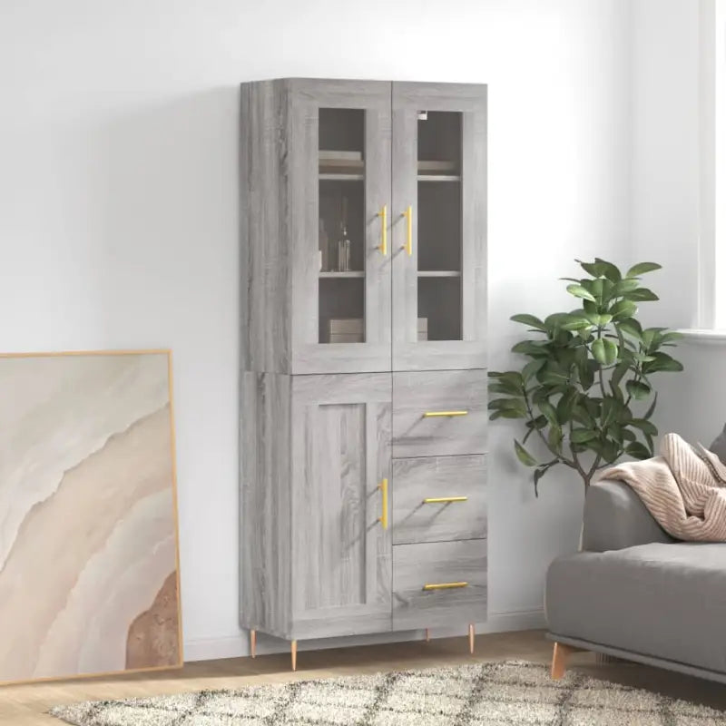 Hoge kast van bewerkt hout met duurzame en stijlvolle afwerking - Grijs sonoma / 1 / 3 lades - Dressoirs & buffetkasten