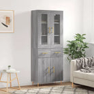Hoge kast van bewerkt hout met duurzame en stijlvolle afwerking - Grijs sonoma / 1 / 2 deuren 2 lades - Dressoirs &