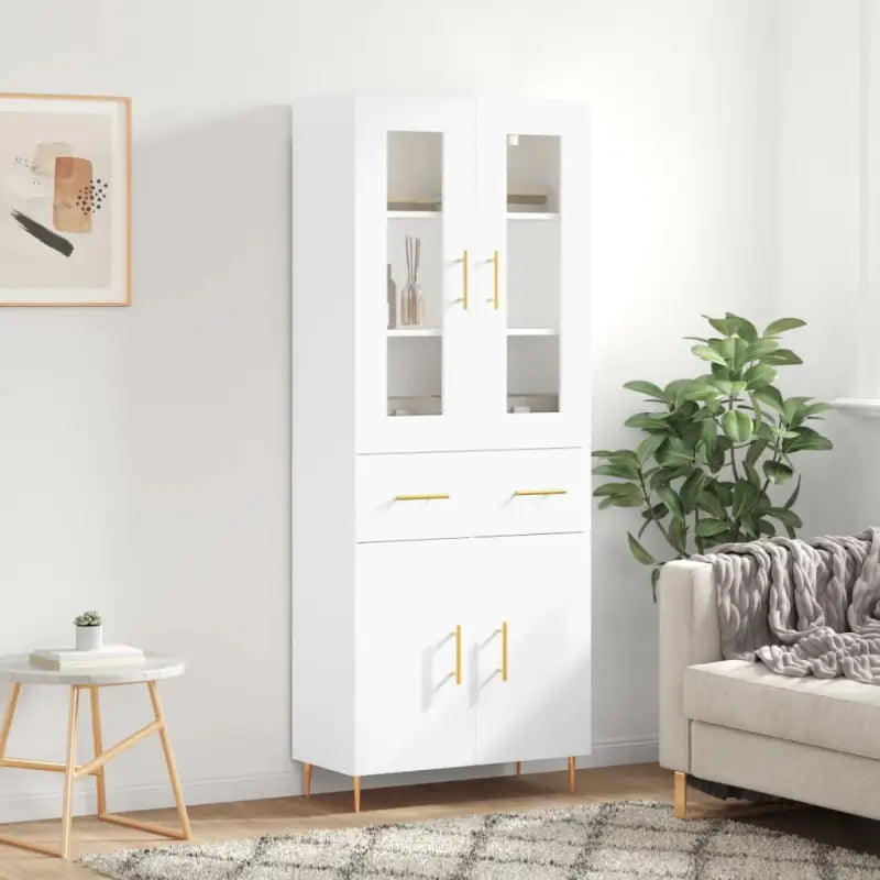 Hoge kast van bewerkt hout met duurzame en stijlvolle afwerking - Wit / 1 / 2 deuren 2 lades - Dressoirs & buffetkasten