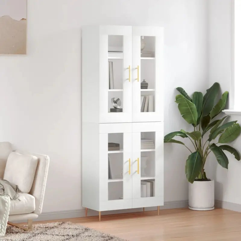 Hoge kast van bewerkt hout met duurzame en stijlvolle afwerking - Wit / 1 / 2 glazen deuren - Dressoirs & buffetkasten