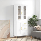Hoge kast van bewerkt hout met duurzame en stijlvolle afwerking - Wit / 1 / 1 houten deur 3 lades - Dressoirs &
