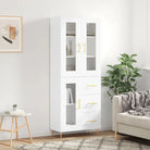 Hoge kast van bewerkt hout met duurzame en stijlvolle afwerking - Wit / 1 / 1 glazen deur 3 lades - Dressoirs &