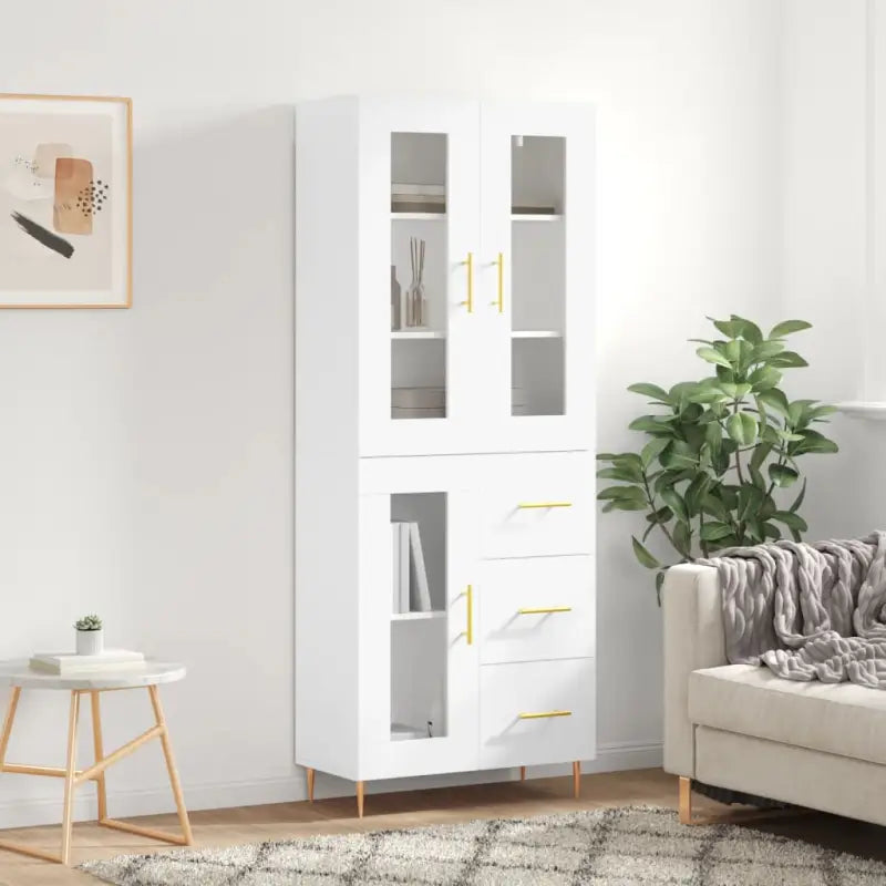 Hoge kast van bewerkt hout met duurzame en stijlvolle afwerking - Wit / 1 / 1 glazen deur 3 lades - Dressoirs &