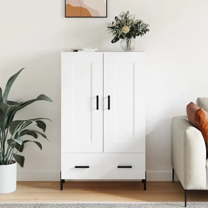 Hoge kast van bewerkt hout met duurzame en stijlvolle afwerking - Wit / 1 - Dressoirs & buffetkasten