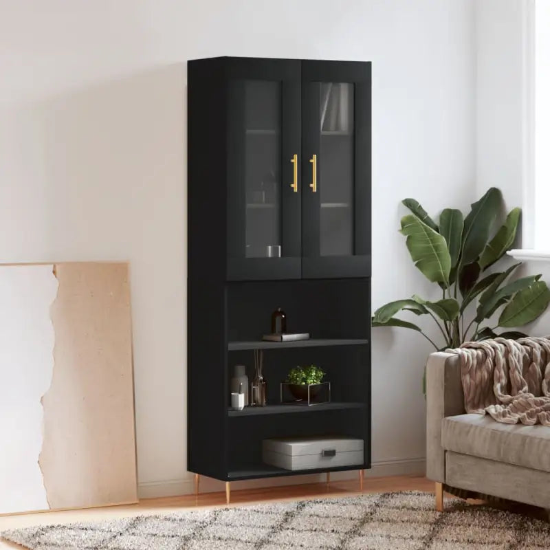 Hoge kast van bewerkt hout met duurzame en stijlvolle afwerking - Zwart / 1 / 3 schappen - Dressoirs & buffetkasten
