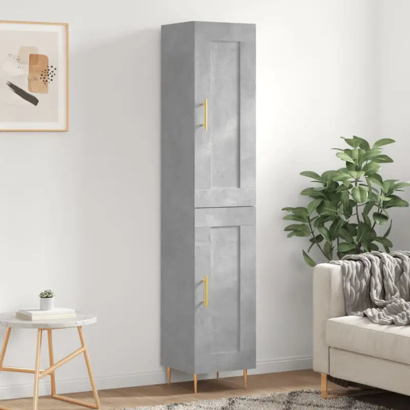 Hoge kast van bewerkt hout met duurzame en stijlvolle uitstraling - Betongrijs / 1 / 1 houten deur - Dressoirs &