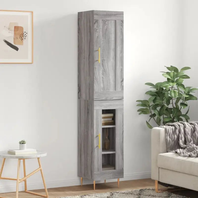 Hoge kast van bewerkt hout met duurzame en stijlvolle uitstraling - Grijs sonoma / 1 / 1 glazen deur - Dressoirs &
