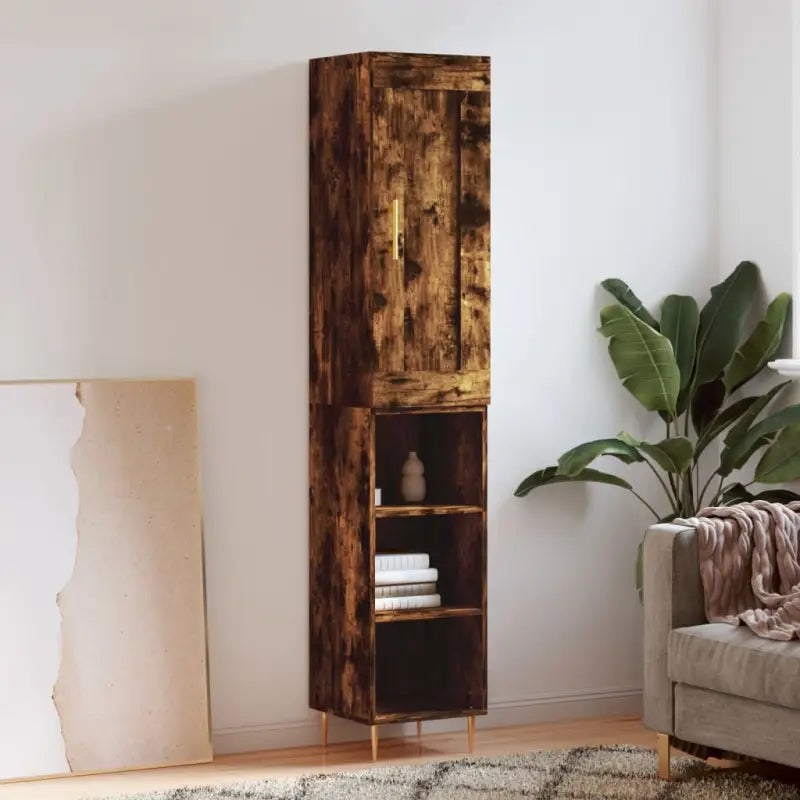 Hoge kast van bewerkt hout met duurzame en stijlvolle uitstraling - Gerookt eiken / 1 / 3 schappen - Dressoirs &