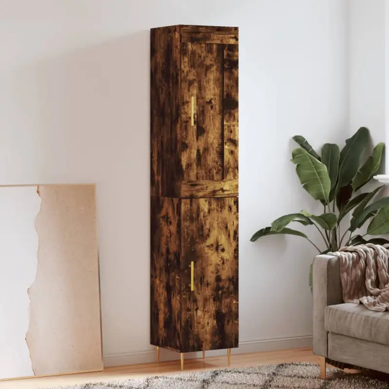 Hoge kast van bewerkt hout met duurzame en stijlvolle uitstraling - Gerookt eiken / 1 / 1 deur - Dressoirs &