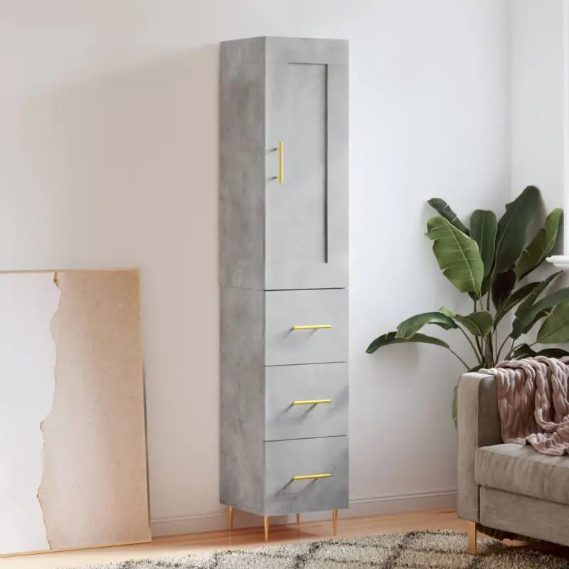 Hoge kast van bewerkt hout met duurzame en stijlvolle uitstraling - Betongrijs / 1 / 3 lades - Dressoirs & buffetkasten