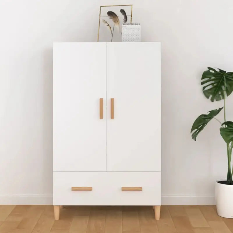 Hoge kast van bewerkt hout met elegante afwerking en duurzame kwaliteit - Wit / 1 - Dressoirs & buffetkasten
