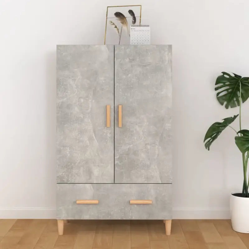 Hoge kast van bewerkt hout met elegante afwerking en duurzame kwaliteit - Betongrijs / 1 - Dressoirs & buffetkasten