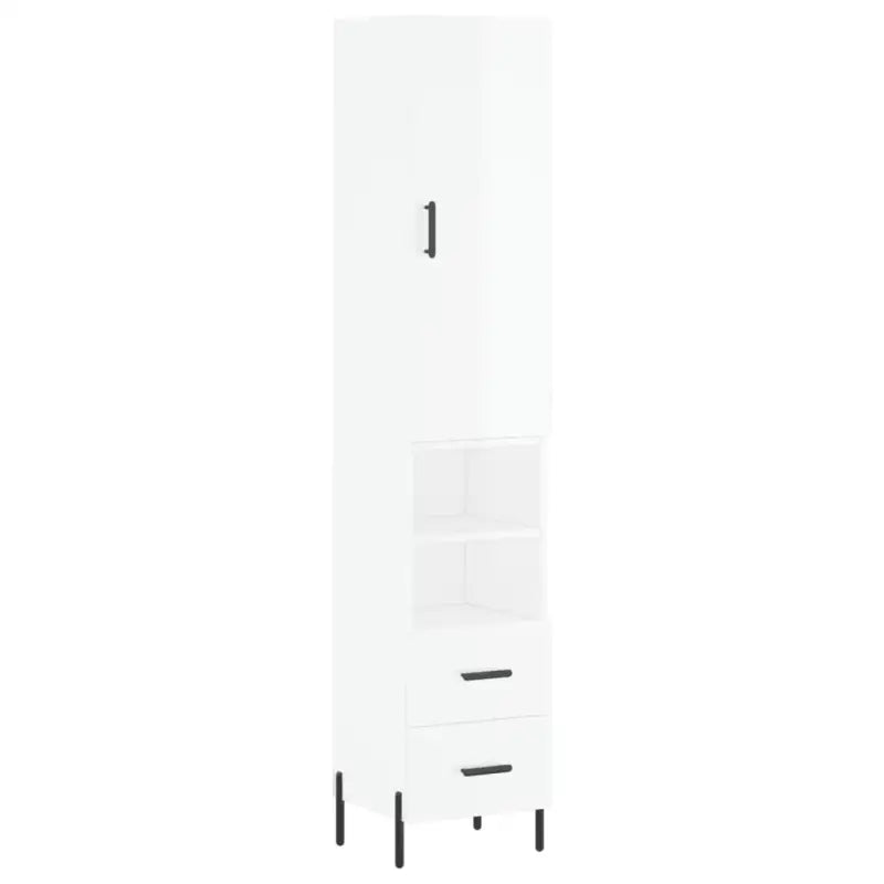 Hoge kast van bewerkt hout met hoogglans wit voor een trendy interieur - Dressoirs & buffetkasten