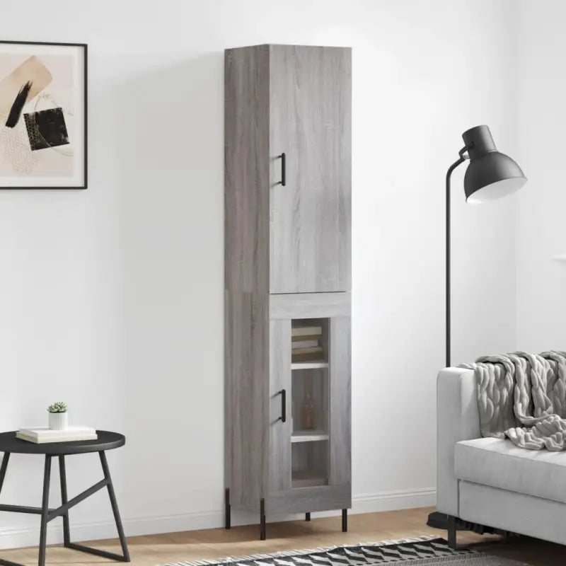 Hoge kast van bewerkt hout met hoogglans wit voor een trendy interieur - Grijs sonoma / 1 / 1 glazen deur - Dressoirs &