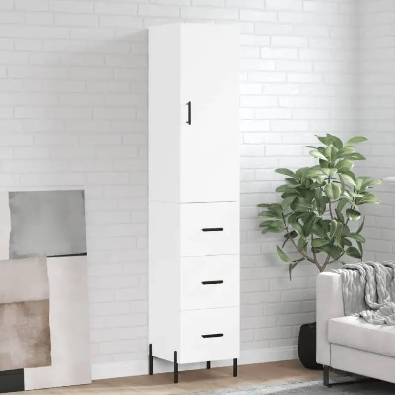 Hoge kast van bewerkt hout met hoogglans wit voor een trendy interieur - Wit / 1 / 3 lades - Dressoirs & buffetkasten
