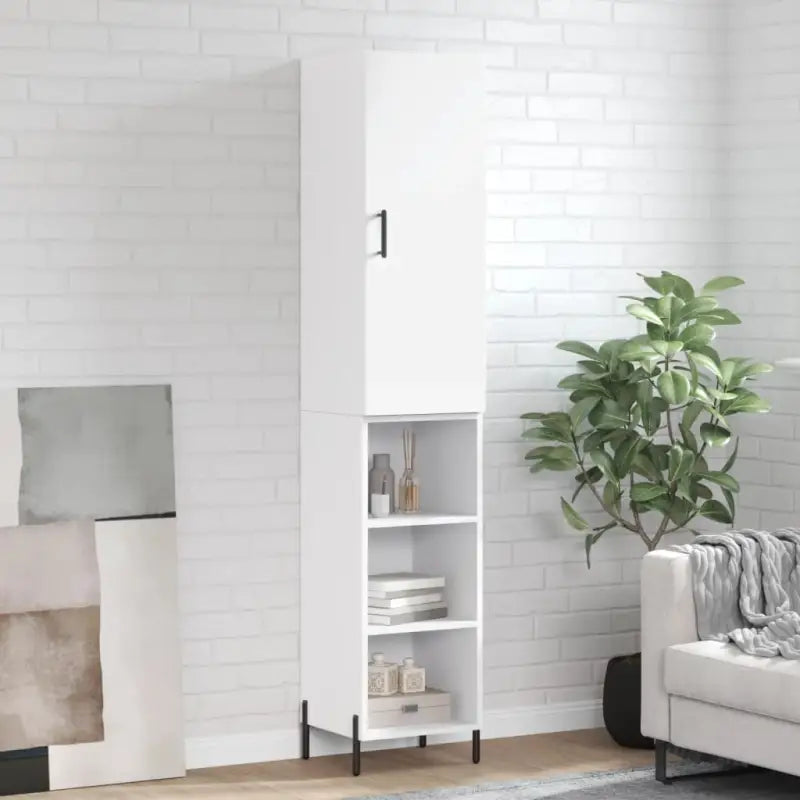 Hoge kast van bewerkt hout met hoogglans wit voor een trendy interieur - Wit / 1 / 3 schappen - Dressoirs & buffetkasten