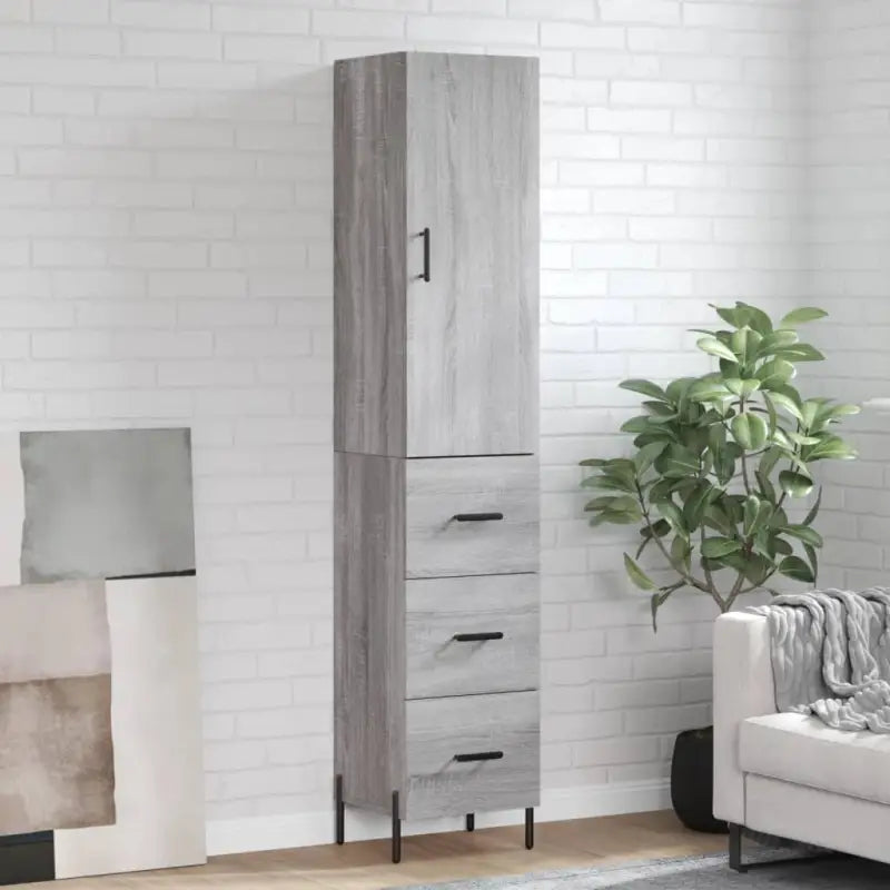 Hoge kast van bewerkt hout met hoogglans wit voor een trendy interieur - Grijs sonoma / 1 / 3 lades - Dressoirs &