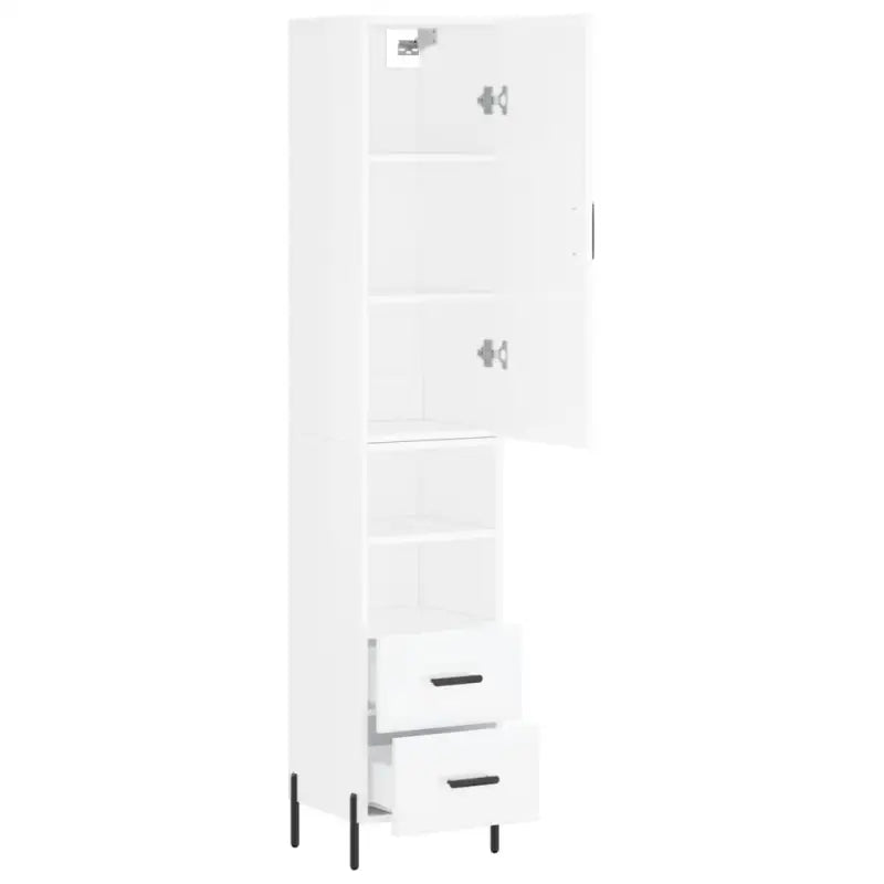 Hoge kast van bewerkt hout met hoogglans wit voor een trendy interieur - Dressoirs & buffetkasten