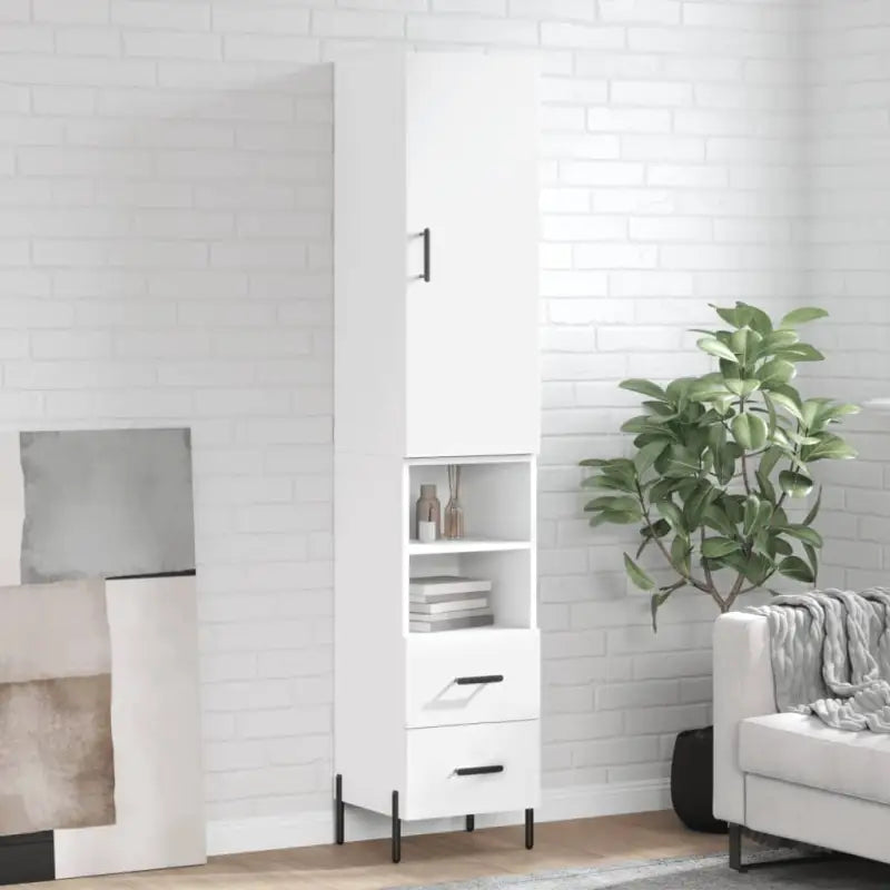 Hoge kast van bewerkt hout met hoogglans wit voor een trendy interieur - Wit / 1 / 2 lades 2 schappen - Dressoirs &