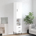 Hoge kast van bewerkt hout met hoogglans wit voor een trendy interieur - Hoogglans wit / 1 / 2 lades 2 schappen