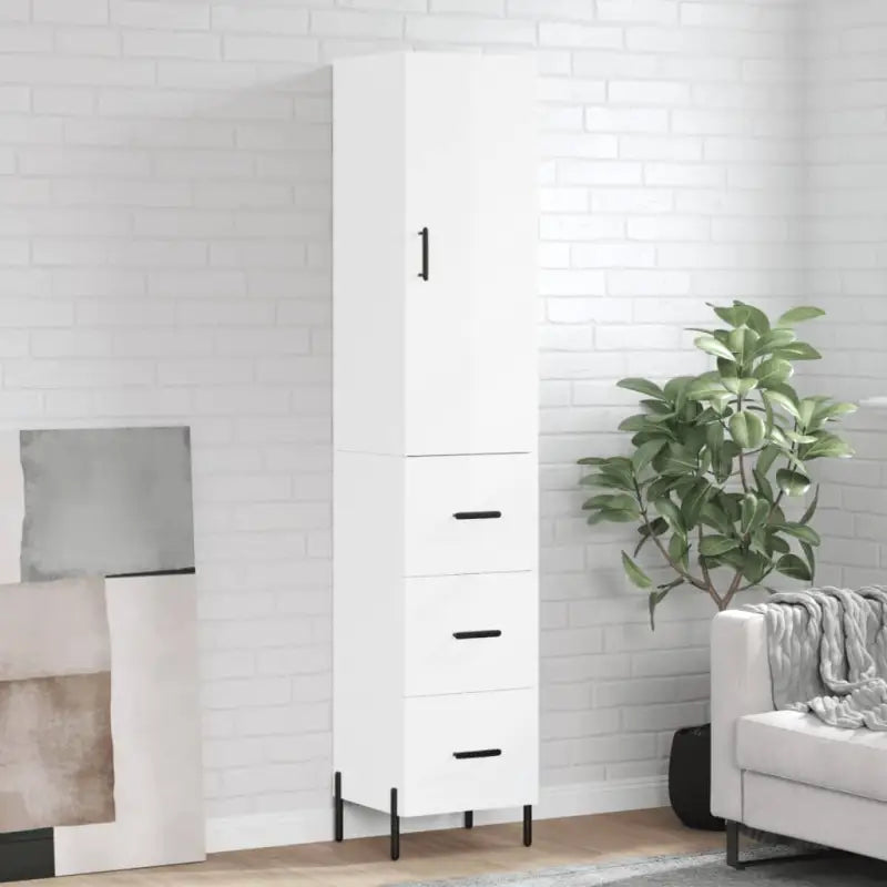 Hoge kast van bewerkt hout met hoogglans wit voor een trendy interieur - Hoogglans wit / 1 / 3 lades - Dressoirs &