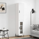 Hoge kast van bewerkt hout met hoogglans wit voor een trendy interieur - Wit / 1 / 1 glazen deur - Dressoirs &