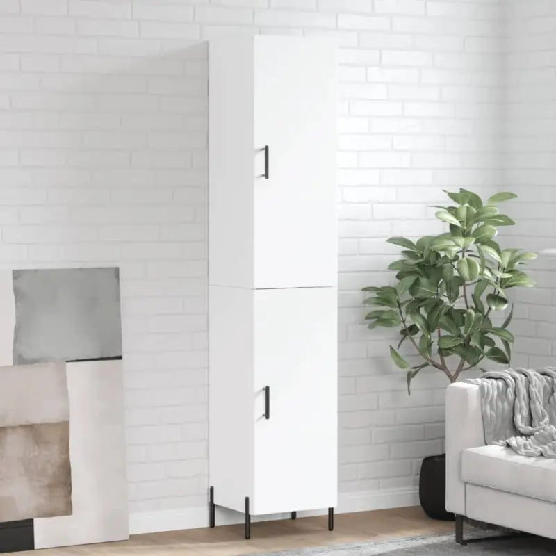 Hoge kast van bewerkt hout met hoogglans wit voor een trendy interieur - Wit / 1 / 1 deur - Dressoirs & buffetkasten