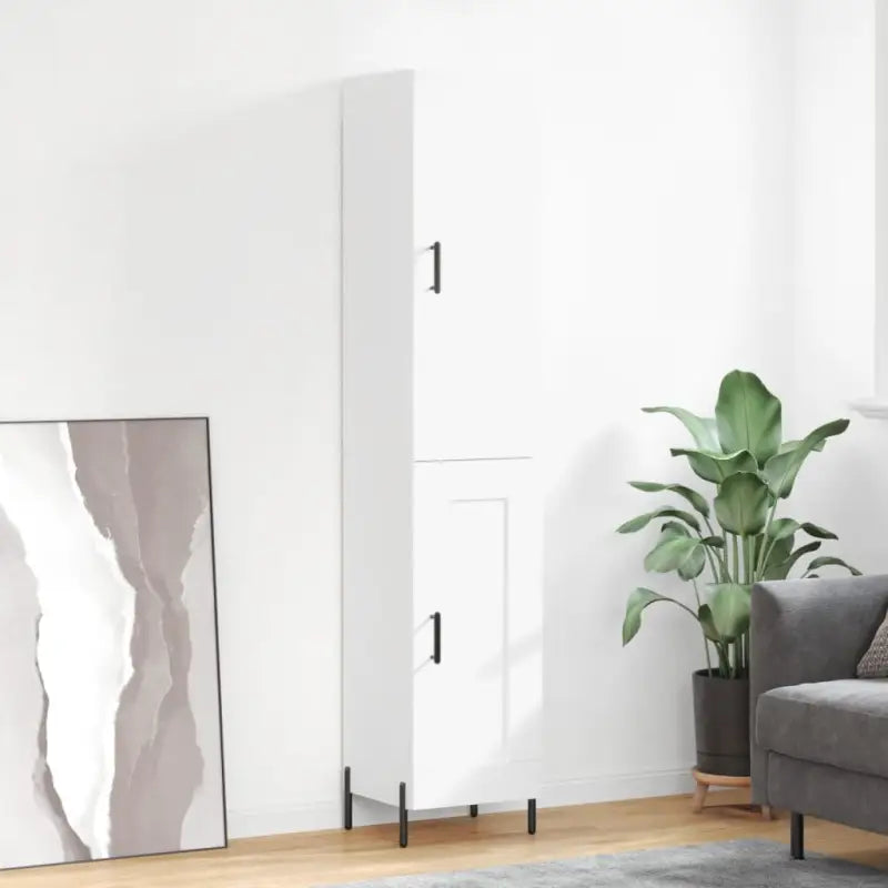 Hoge kast van bewerkt hout met hoogglans wit voor een trendy interieur - Wit / 1 / 1 houten deur - Dressoirs &