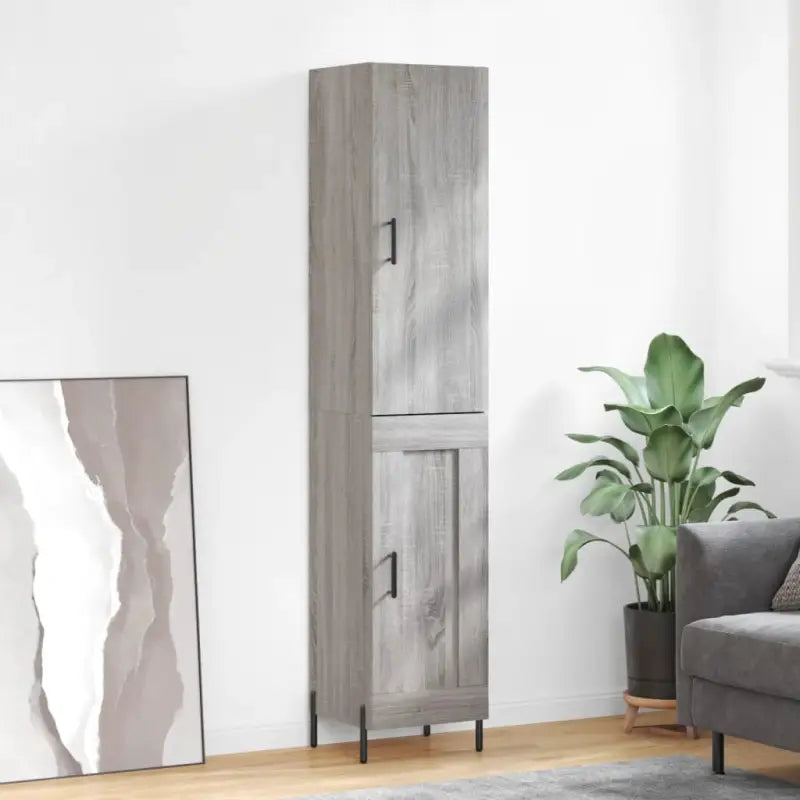 Hoge kast van bewerkt hout met hoogglans wit voor een trendy interieur - Grijs sonoma / 1 / 1 houten deur - Dressoirs &