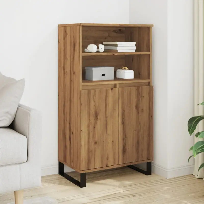 Hoge kast van bewerkt hout met industriële charme - artisanaal eikenkleurig / 1 - Dressoirs & buffetkasten