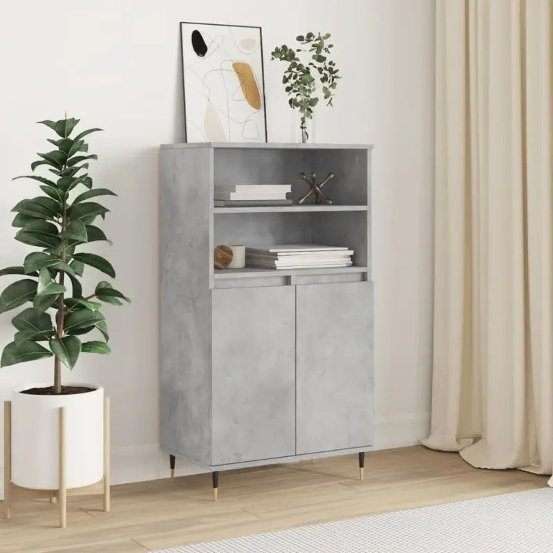 Hoge kast van bewerkt hout met industriële charme - Betongrijs / 1 - Dressoirs & buffetkasten