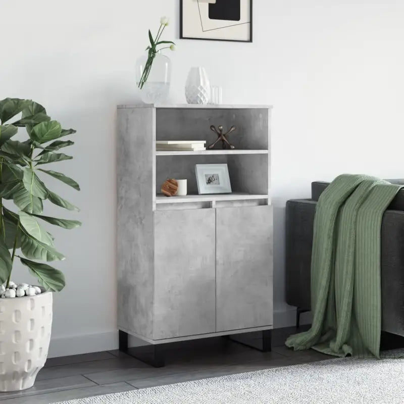 Hoge kast van bewerkt hout met industriële charme - Betongrijs / 1 - Dressoirs & buffetkasten
