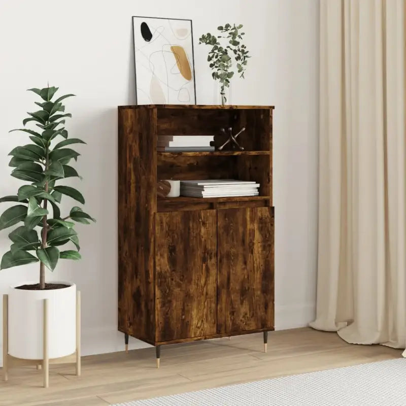 Hoge kast van bewerkt hout met industriële charme - Gerookt eiken / 1 - Dressoirs & buffetkasten