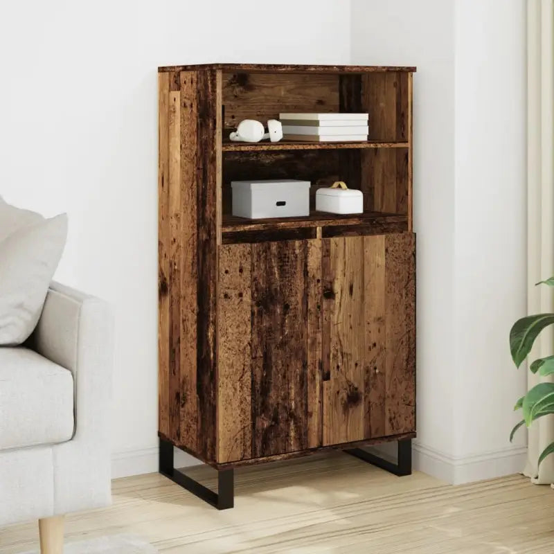 Hoge kast van bewerkt hout met industriële charme - Oud hout / 1 - Dressoirs & buffetkasten