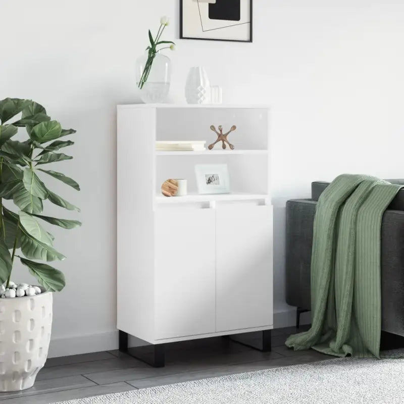 Hoge kast van bewerkt hout met industriële charme - Wit / 1 - Dressoirs & buffetkasten