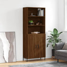 Hoge kast van bewerkt hout met metalen poten voor een moderne uitstraling - bruin eikenkleur / 1 / 2 deuren - Dressoirs