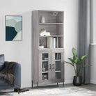 Hoge kast van bewerkt hout met metalen poten voor een moderne uitstraling - Grijs sonoma / 1 / 2 glazen deuren