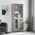 Hoge kast van bewerkt hout met metalen poten voor een moderne uitstraling - Grijs sonoma / 1 / 1 glazen deur 3 lades