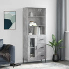 Hoge kast van bewerkt hout met metalen poten voor een moderne uitstraling - Betongrijs / 1 / 1 glazen deur 3 lades