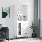 Hoge kast van bewerkt hout met metalen poten voor een moderne uitstraling - Wit / 1 / 1 glazen deur 3 lades - Dressoirs