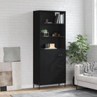 Hoge kast van bewerkt hout met metalen poten voor een moderne uitstraling - Zwart / 1 / 1 deur 3 lades - Dressoirs &