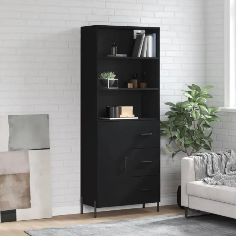 Hoge kast van bewerkt hout met metalen poten voor een moderne uitstraling - Zwart / 1 / 1 deur 3 lades - Dressoirs &