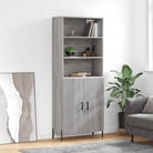 Hoge kast van bewerkt hout met metalen poten voor een moderne uitstraling - Grijs sonoma / 1 / 2 deuren - Dressoirs &