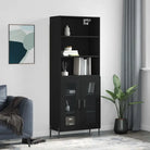 Hoge kast van bewerkt hout met metalen poten voor een moderne uitstraling - Zwart / 1 / 2 glazen deuren - Dressoirs &