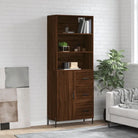 Hoge kast van bewerkt hout met metalen poten voor een moderne uitstraling - bruin eikenkleur / 1 / 1 deur 3 lades